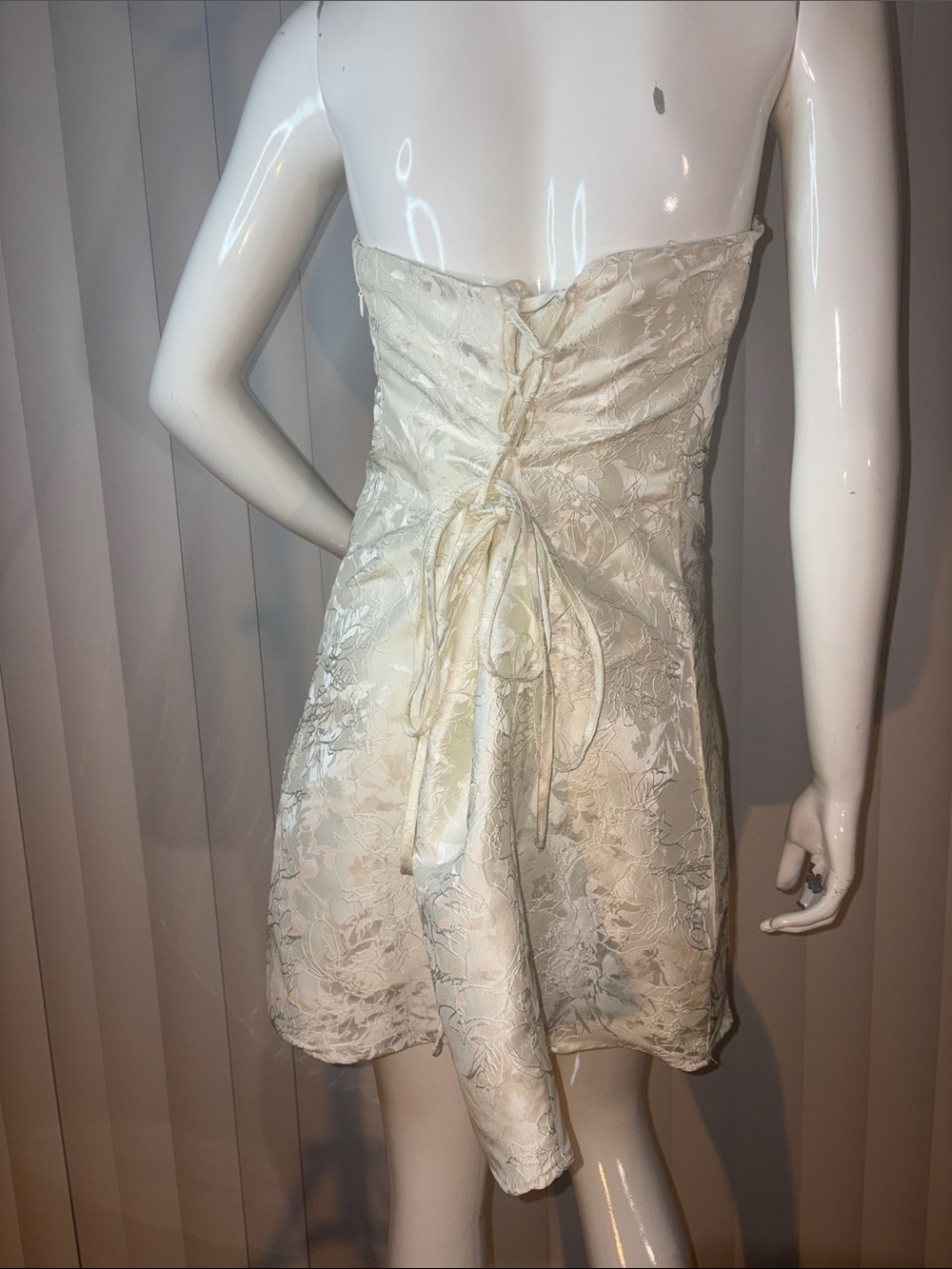 Peppermayo Eternity Strapless Floral Jacquard Mini Dress Ivory US 10 - Picture 2 of 6